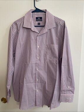 Dockers Men’s Pink and Blue Checked Long-Sleeve Dress Shirt